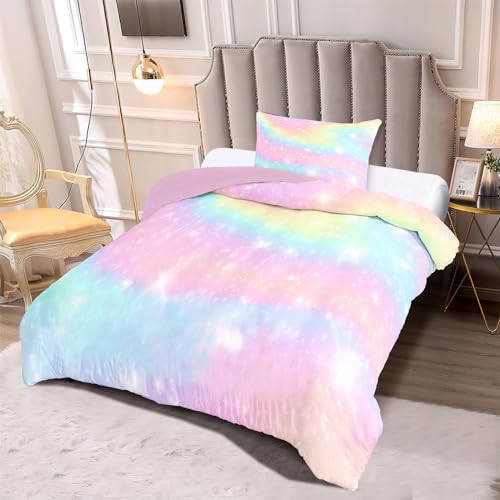 Decalsweet Colorful Duvet Cover Set for Girls,Soft Breathable Bedding Set for Kids Children,Quilt Cover with Pillowcase,Single,2 pcs - Image 2