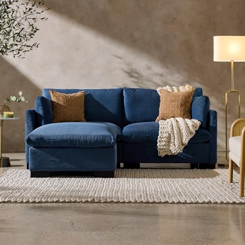Image of Best Choice Products Modern Loveseat Sofa for Living Room, Corduroy Recliner, Removable Cover, Spring Cushions, Solid Wood Frame, Easy Assembly for Small Spaces, 82in - Stone Blue