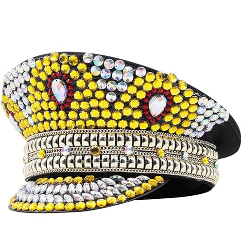 Casquette de capitaine strass avec ornements brillants style cowboy