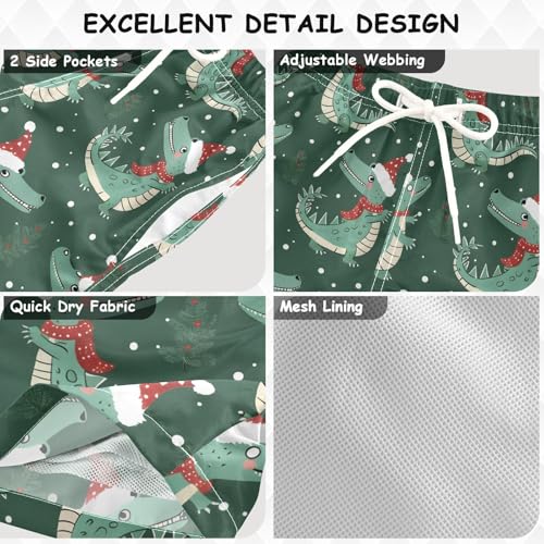 ALAZA Dinosaur Merry Christmas Snowflake Boys Quick Dry Beach Board Shorts Kids Swim Trunks Bathing Suit Swimsuit3