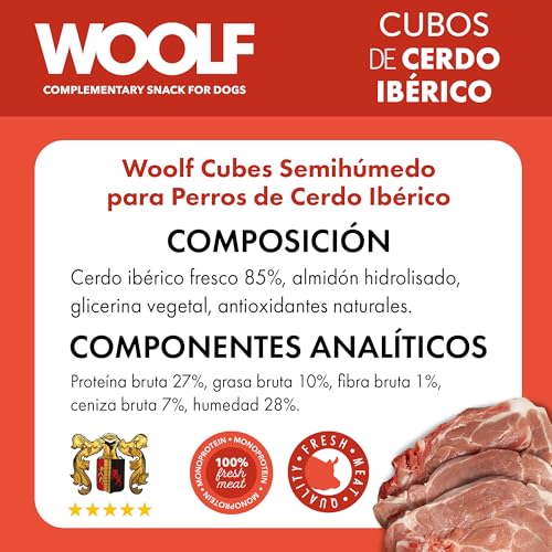 WOOLF Soft Cubes – Ergänzende Snacks für Hunde Halbfeuchte und glutenfreie Hundeleckerli mit natürlichen Inhaltsstoffen Mono-Protein-Formel Für Hunde und Welpen geeignet (Iberisches Schweinefleisch
