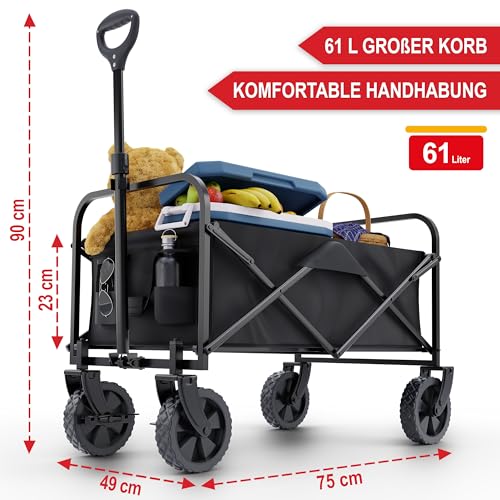 ONBEST Bollerwagen faltbar – Plus Regenschutz – 61 Liter groß es Fassungsvermögen – Outdoor – Zwei Farben: schwarz/Grau – klappbarer Strandbollerwagen – Faltbollerwagen – Bild 7