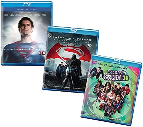 DC Superhero Movie Blu-ray 3D Collection: Man of Steel (Blu-ray 3D + Blu-ray + DVD) / Batman vs Superman Dawn of Justice (Blu-ray 3D + Blu-ray) / Suicide Squad (Blu-ray 3D + Blu-ray) [Spanish Artwork]