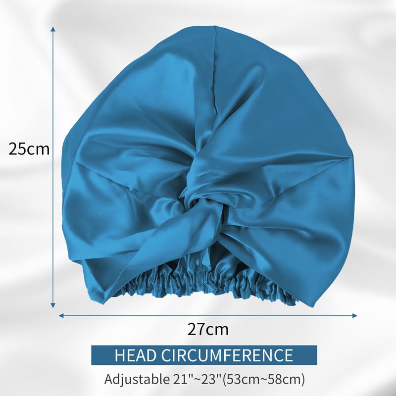 townssilk 100% Mulberry Silk Women's Night Hat, 16 Momme Sleep Cap, Silk Shower Cap, Good for Hair, Protects Hair, Silk Night Hat, Double Layer, Peacock Blue - Image 4