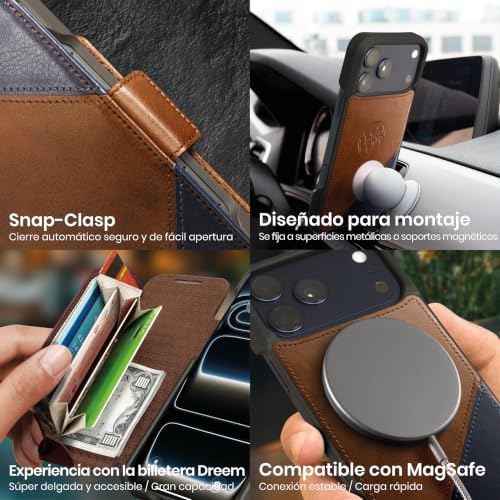 Funda de piel vegana Chocolate para iPhone 17 Pro con elegante tapa magnética extraíble 6