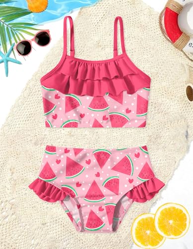 Image of Little Girls Two Piece Mermaid Bikini Set Ruffle Adjustable Summer Beach Bathing Swimsuit 3-7 Years for Kids