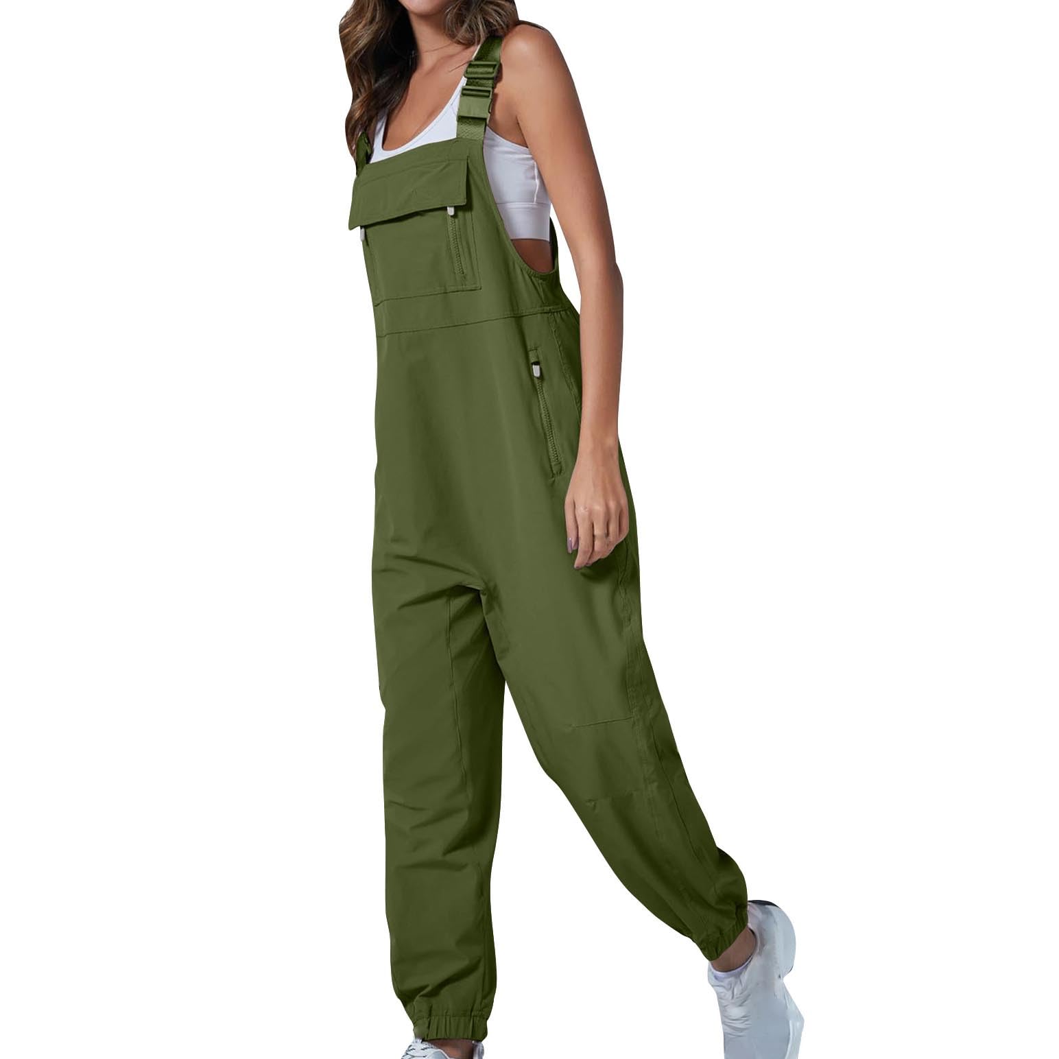 Oelaio Womens Summer Jumpsuits With Zipper Pocket Casual Square