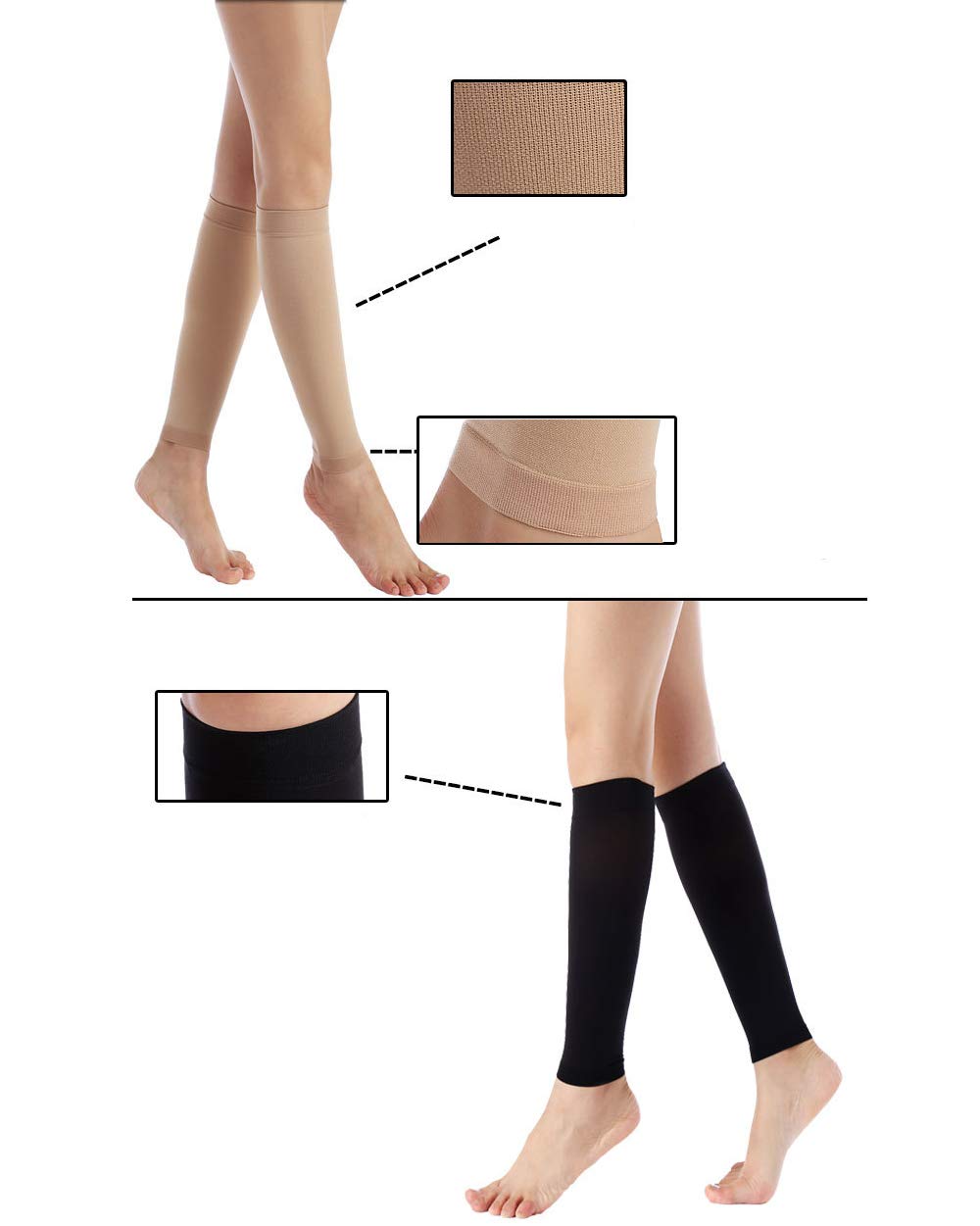 2 Paia Medicale Calze Compressione Graduata Donna e Uomo 20-30mmHg Classe 2, Calze Antitrombo Elastiche per Vene Varicose, Edema, Volo a Lungo Raggio (2x Beige, S