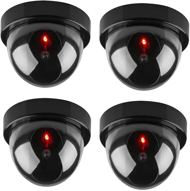 Dummy Fake Camera - BW 4pcs Imitation Dummy CCTV Security Dome Cameras With Flashing Red LED Light, Outdoor Indoor Use for Homes & Business