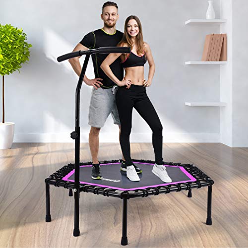 Newan 48'' Silent Trampoline with Adjustable Handle Bar, Fitness Trampoline Bungee Rebounder Jumping Cardio Trainer Workout for Adults - Max Limit 330 lbs - Thumbnail 5