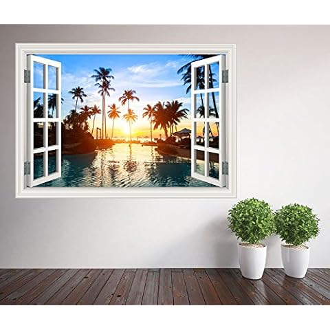 Palm tree lined Beach at Sunset window wall sticker wall mural (24035350ww) beach (30cm x 20cm) Cover