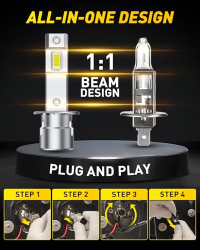 Image of AUXITO H1 Bulb-40,000 Lumen 6500K White, OEM Mini Size, Easy Plug & Play Installation, Halogen Fog Light Replacement, Error-Free CANBUS System, Pack of 2
