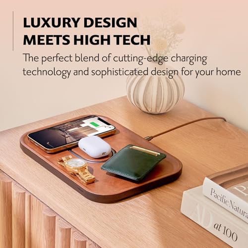 COURANT MAG:3 Classics Charger and Tray - Italian Leather, Multi-Device Charger Compatible with MagSafe iPhones 16, 15, 14, 13, 12 or Wireless AirPod Cases (Saddle)