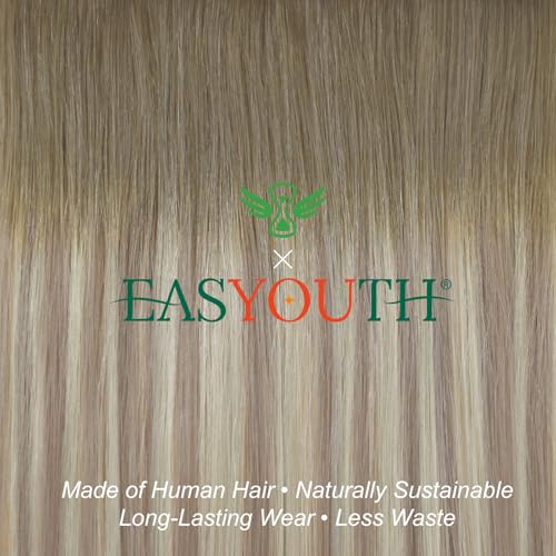 Image of Easyouth 22 Inch Human Hair Tape in Extensions Balayage, Long Straight Hair | Tape in Human Hair Extensions Ombre, Light Brown to Ash Blonde with Blonde, 20pcs 50g, for Girls, for Photoshoots, Remy Hair
