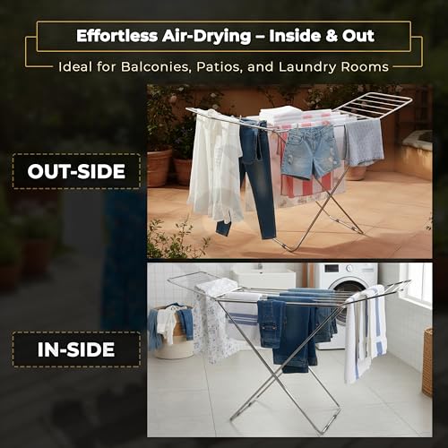 Image of Plantex Cloth Dryer Stand /Stainless Steel Dry Clothes Stand /Foldable Dry Clothes Stand /Steel Cloth Stand - Pack of 1 (Chrome)