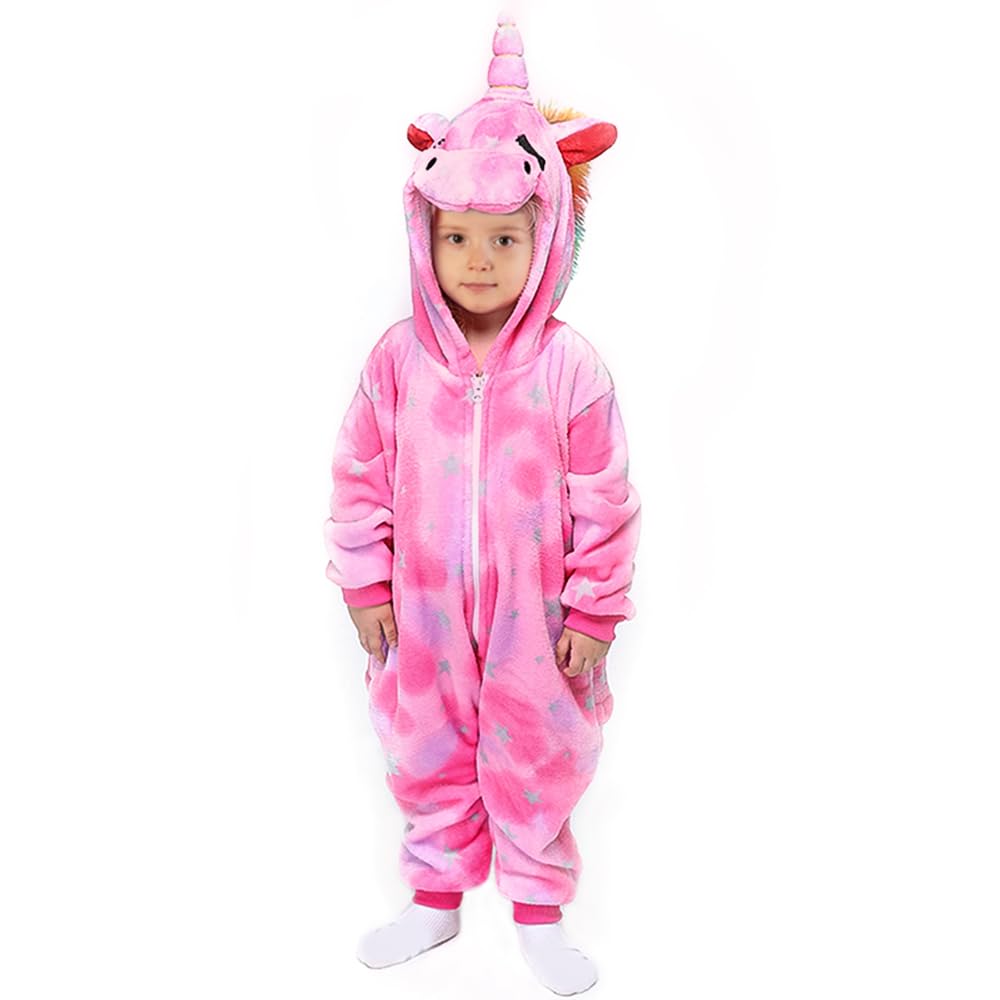 Enfants Licorne Onesie Pyjama Combinaison Unisexe Costume Cosplay Pyjamas Surpyjama l'hiver pour Halloween Carnival Déguisement Cadeaux pour Les Enfants,4-12 Ans Fille