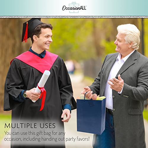 Blue Gift Bags - 12 Pack Large Navy Paper Gift Bags With Rope Handles, Designer Solid Color Paper Gift Wrap Bags For Birthdays, Parties, Events, Bulk Favor Bags, Weddings Or Any Occasion - 10X5X13 #TOP3