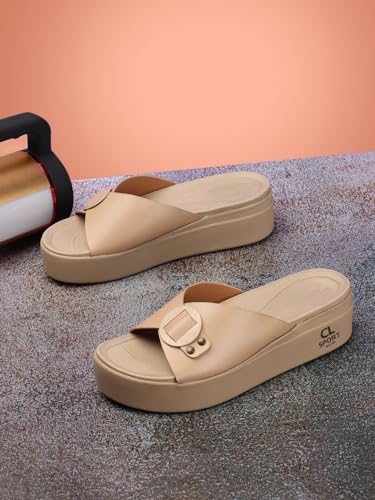 Image of Carlton London women's Flatform Comfortable Slide Sandals with Buckle