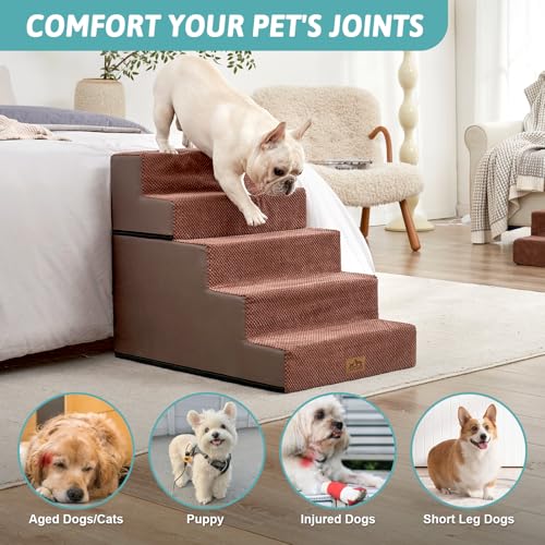 Image of COZY KISS Dog Stairs for Small Dogs, 5 Step Pet Stairs for Beds & Couches