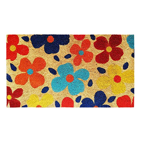 Banzaii Felpudo de Coco 40 x 70 cm Fijado a una Base de PVC Antideslizante con Estampado Colorido - Flores