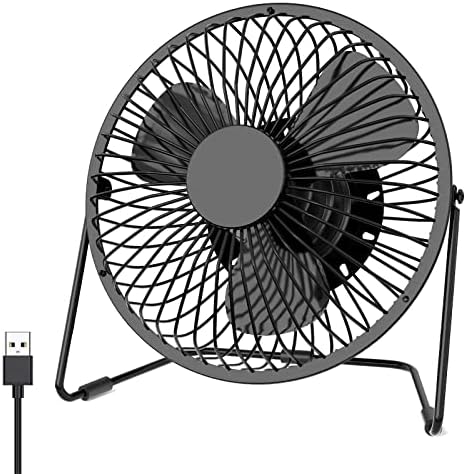 XUAMZ USB Small Desk Fan, 5 Inch Portable Desktop Personal Mini Fan 2 Speed Adjustable 360 Degree Rotation Metal Design Cooling Fan Quiet Operation for Home Office Bedroom (Black)