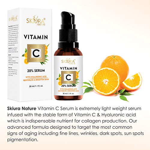 Image of Nature 20% Vitamin C Serum with Hyaluronic Acid, Retinol and Vitamin E For Glowing Facial Skin, Anti Acne, Anti Dark Circle, Lighten Dark Spots and Repairing Damaged Skin-30ML