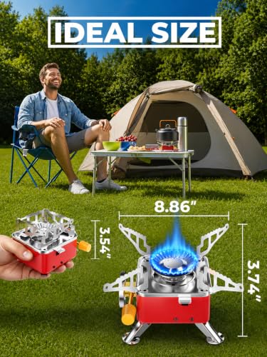 Image of Magnova Portable Cooking Gas Stove with Butane Gas Cylinder, Outdoor Camping Stove with Piezo Ignition, Emergency Use Stainless Steel Folding Gas Stove with Storage Box for BBQ, Trekking, Traveling