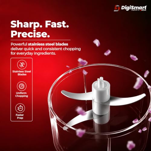Image of DIGISMART USB Rechargeable Mini Electric Chopper 250ml, Portable Unbreakable Vegetable Cutter With Stainless Steel Blades, One Touch Cordless Garlic, Onion, Ginger, Chopper For Kitchen, White