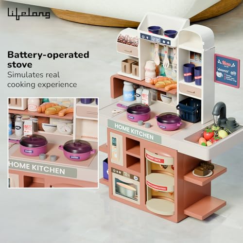 Image of Lifelong Cuppy Pretend Play Kitchen Set for Kids | 42 PCS Play Cooking Kit with Light, Music, Stove, Sink & Accessories | Educational Toy Kitchen for Boys & Girls | Home Kitchen Toy Set for Toddlers