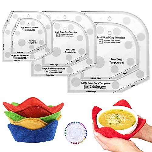 Bowl Cozy Template 3 Sizes, Clear Acrylic Bowl Wrap Clear Bowl Cozy Pattern Template Cutting Ruler Set, Transparent Quilting Templates Cozy Bowl Template Set for DIY Kitchen Art Craft