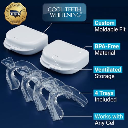 Image of Teeth Whitening Trays Moldable 4 Dental Trays 2 Retainer Case Teeth Trays for Tooth Whitening Gel Compatible with Opalescence Teeth Whitening Gel (Pack of 2)