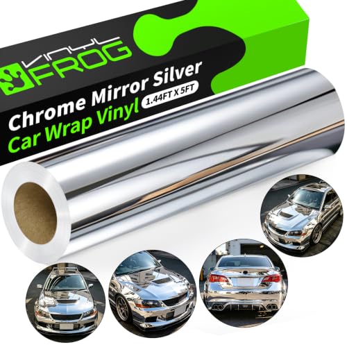 Image of VINYL FROG Car Vinyl Wrap 1.44x5ft Chrome Mirror Silver Self-Adhesive DIY Car Sticker Decals Film Decoration