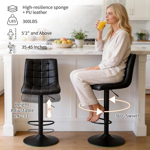 Image of FIRAVOE Swivel Bar Stools Set of 4 with Back, Adjustable Height 24 inch-33 inch