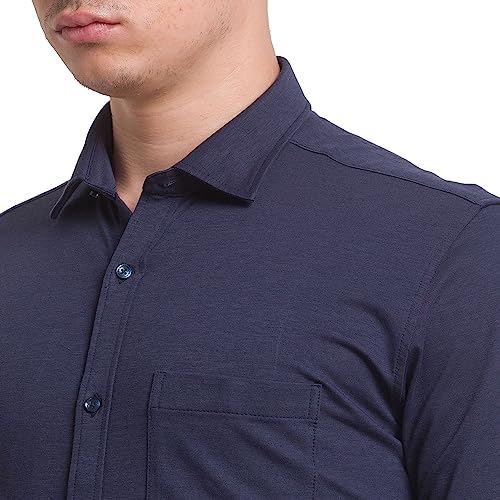 Image of Park Avenue Men's Cotton Blend Solid Pattern Slim Fit Narrow Collar Full Sleeve Formal Shirt