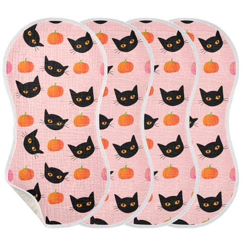 Baby Burp Cloths, Soft Absorbent Burping Cloths for Babies, Cotton Milk Spit Up Rags, Large Size for Newborns, Baby Boys and Girls (Spooky Cats)3