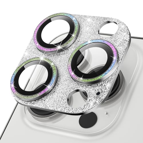 ICARER Bling Protector de Lente de Cámara para iPhone 15 Pro/iPhone 15 Pro MAX Cámara, Brillante Camera Lens Cover Sticker Protector para Apple iPhone 15 Pro/iPhone 15 Pro MAX (Plata Colorida)