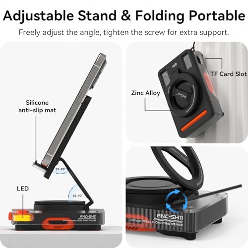Image of ANCwear Bluetooth Speaker Phone Stand for Desk, Adjustable Holder | Bluetooth 5.4 audio stand with TF card slot for music and hands-free viewing in the kitchen, bedroom, office or travel