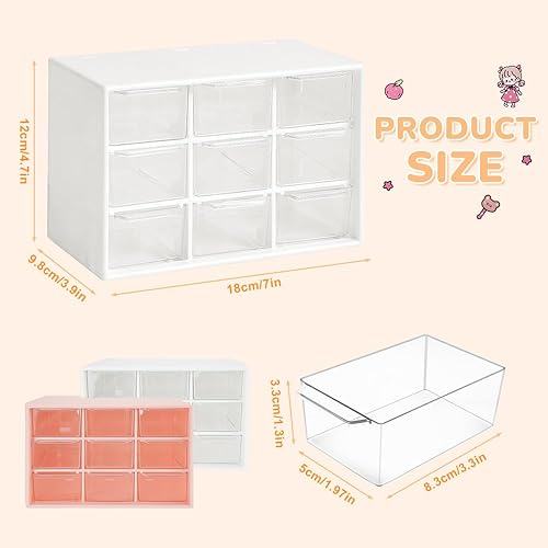 Miniatura 3 de Mini organizador de almacenamiento de plástico y bonitas calcomanías, mini organizador de cajones con 9 fundas de manualidades, organizador de
