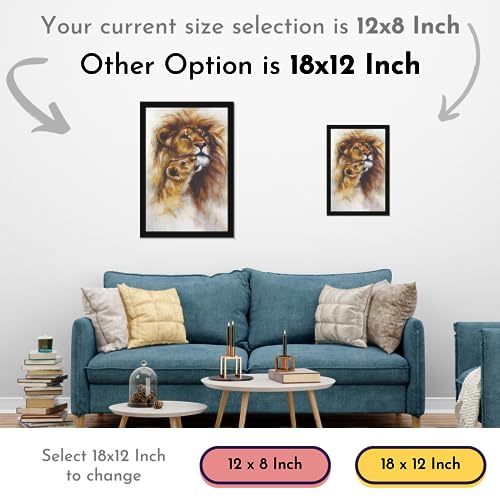 Image of Mad Masters Lion Wild Animal Painting Aesthetic Hanging Photo Frame Decorative Item Home Decoration and Wall Decor for Living Room and Bedroom (MM 1104, 30.5L x 20.3W cm, Canvas, With Plexi Glass)