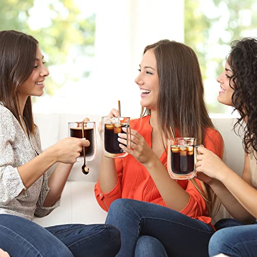 Swanfort Clear Coffee Mugs, Double Borosilicate Glass Coffee Cups Set of 4 with Spoons,Insulated Glass Coffee Mug for Hot Beverages (470ml) - Image 3