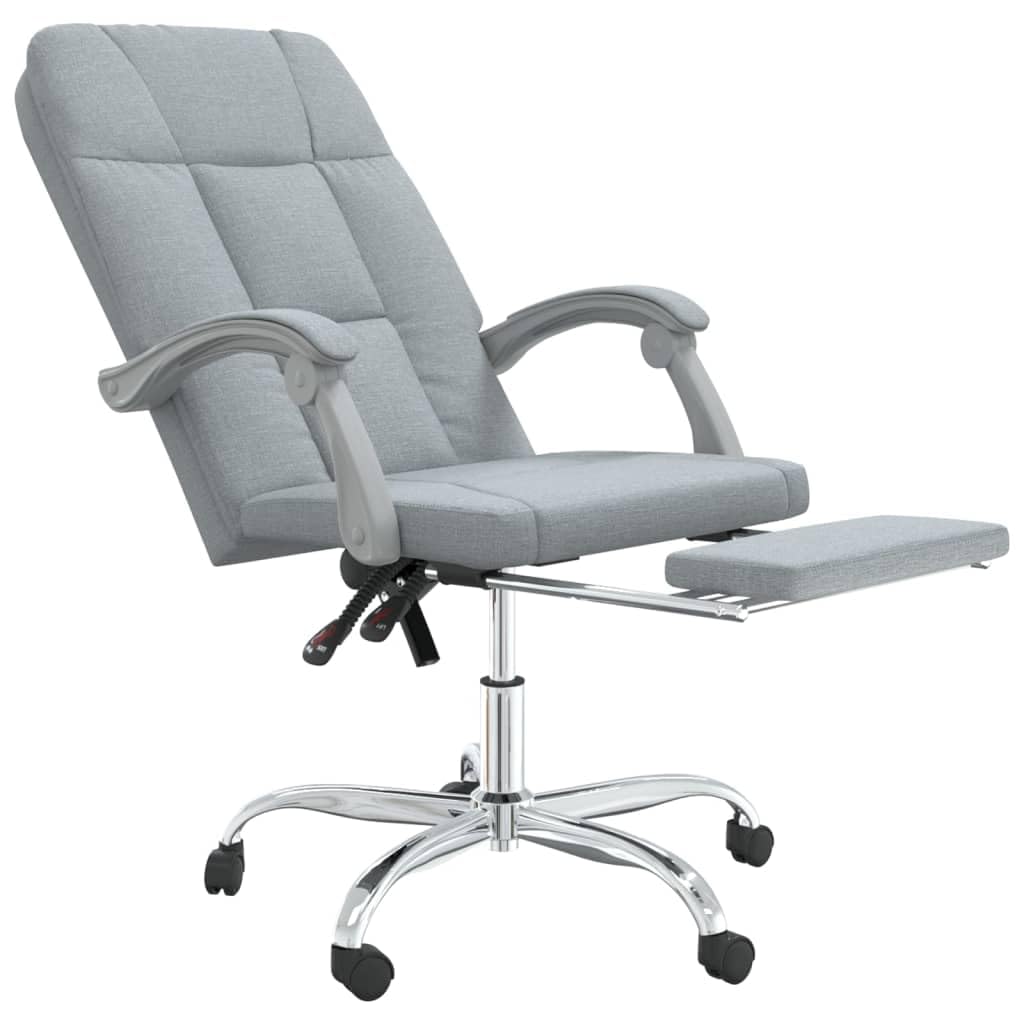Krzesło biurowe z funkcją leżenia, jasnoszare krzesło obrotowe, ergonomiczna regulacja wysokości, mechanizm kołysania, do domu, gabinetu, gier, z podnóżkiem, podłokietnikiem i zagłówkiem