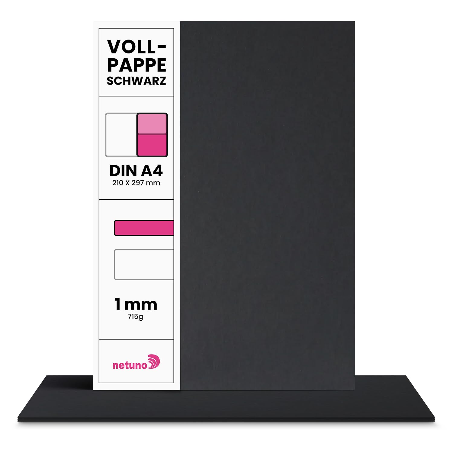 Netuno 100 Blatt schwarze Pappe DIN A4 21 x 29,7 cm Dicke 1 mm 715g Buchbinderpappe Schwarz Basteln Buchbinden Modellbau Vollkarton stabil Bastelkarton Vollpappe Schwarzpappe Buchbinderkarton a4