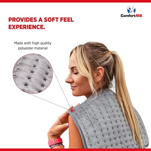 ComfortM8 Heat Pad Electric Heating Pad for Back Pain, Muscle heat pad, shoulder and neck pad for pain relief and relaxation- period Pain Cramps- Dry & Moist Heat Therapy Option