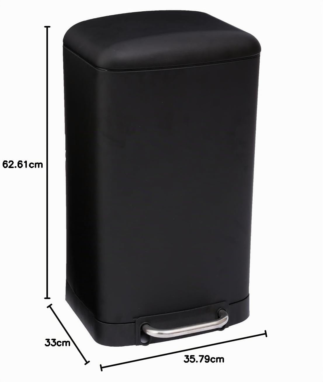 JJA 133684 Papelera de Metal, Negra 35 x 32 x 62 cm 30 l