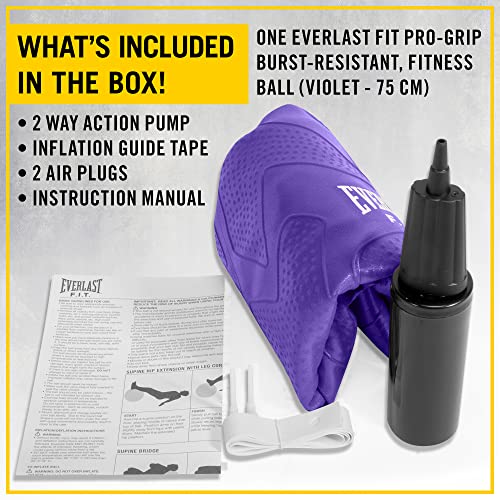 Everlast-FIT-Pro-Grip-Fitness-Ball-75cm-Burst-Resistant-Anti-Slip-Pump-Included-Great-for-Balance-Home-Workouts-Yoga-Available-in-55cm-65cm-and-75cm-Violet-75cm