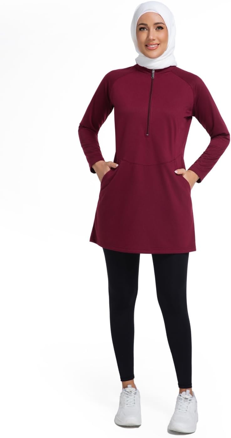 Modest Athletic for Women, Muslim Friendly Long Loose Top for Casual, Gym, Jogging, Autumn Spring Wear