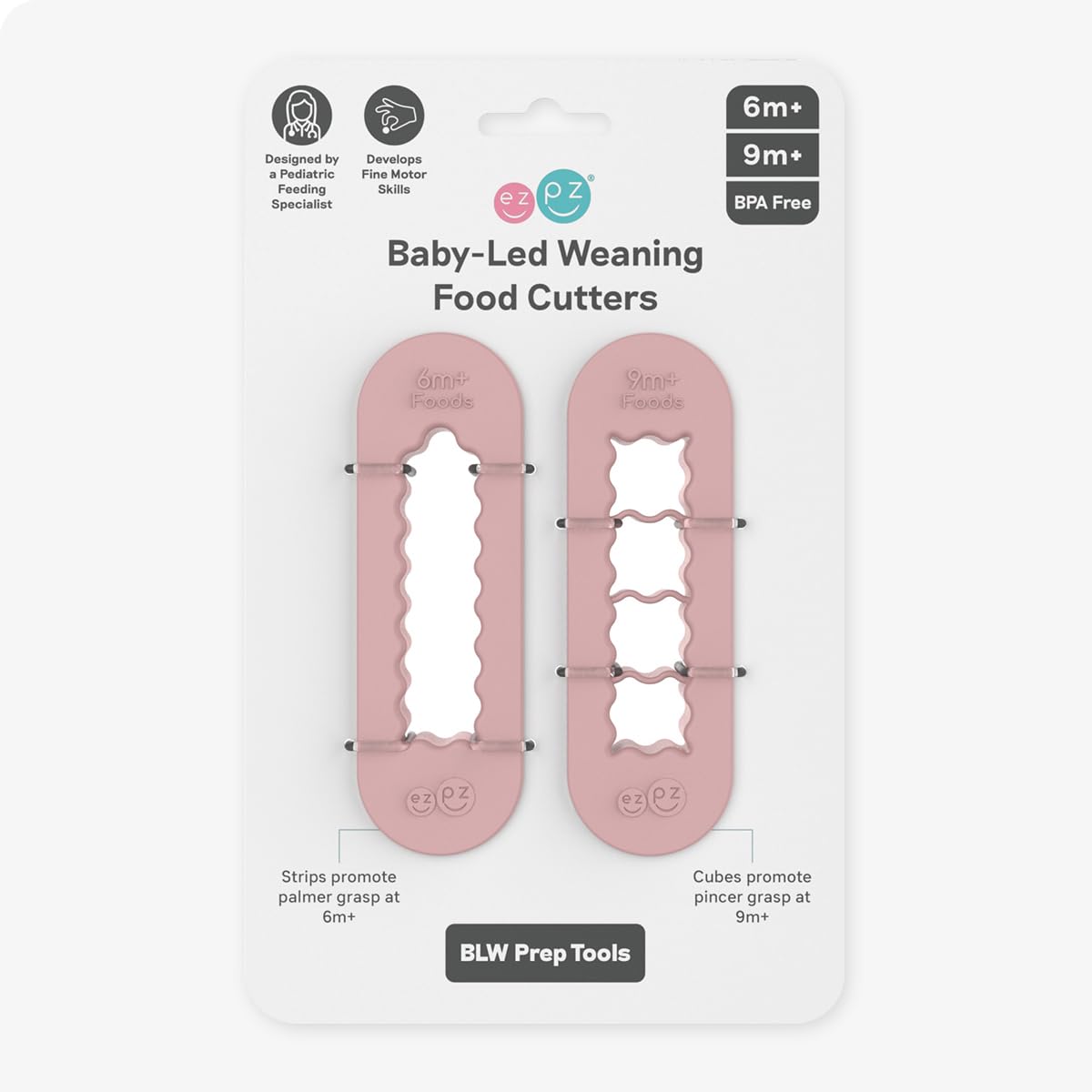 ezpz Baby-Led Weaning Food Cutters (2 pack in Blush) - 6/9 Months +