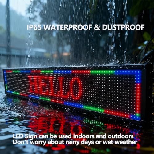 Image of P10 Programmable LED Sign Outdoor, RGB Full Color Scrolling LED Sign with 4000CD /㎡ High Brightness, WIFI Control Open Welcome Led Digital Display for Business Advertising, Store, 40 inchx 8 inch