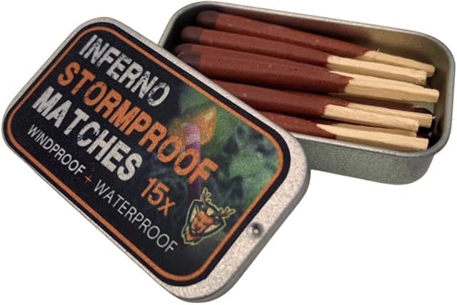 Ray North Outdoors 15 x Stormproof Matches / Waterproof & Windproof Matchsticks. Ideal for Bushcraft Survival Camping Fire Kit EDC Gear, Silver, 60x34x11
