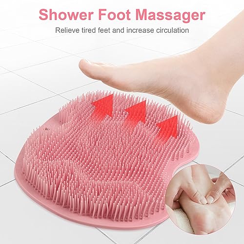 ACWOO Fußbürste Große, Fußwäscher Fuss Wäscher Bath Massage Pad mit Rutschfesten Saugnäpfen, Fußbad Fußmassagegerät Dusche Fußwaschmatte Foot massager für Pediküre, Fußpflege Entspannung(Rosa) 5